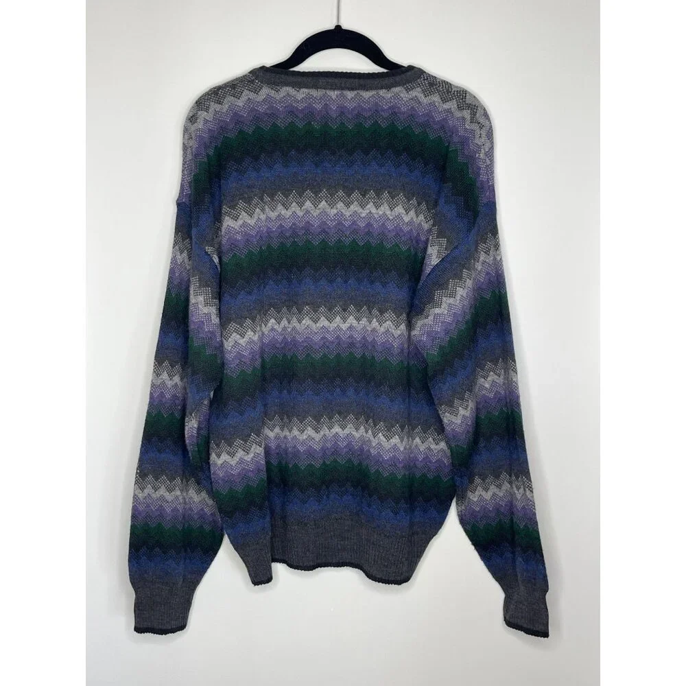 Vintage Florence Tricot Made in Italy Purple Black Wool‎ Blend Chevron Sweater M